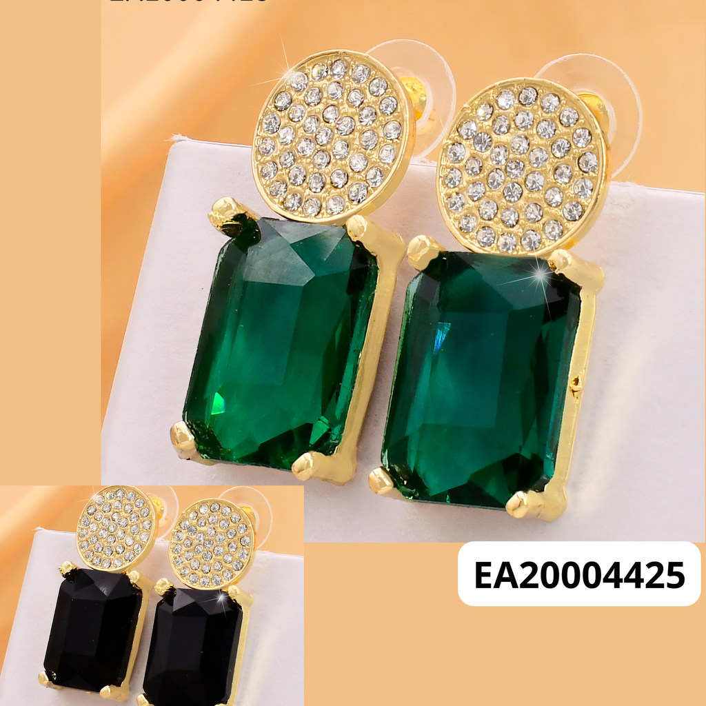 ARETES DOR CIRCULO ZIRC/ PIEDRA RECT. NEGRA EE3962-317