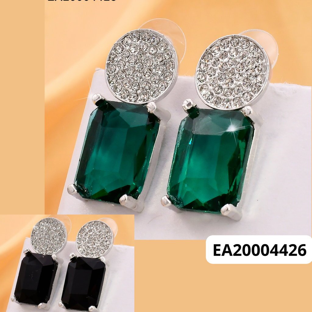 ARETES PLAT CIRCULO ZIRC/ PIEDRA RECT. NEGRA EE3963-317