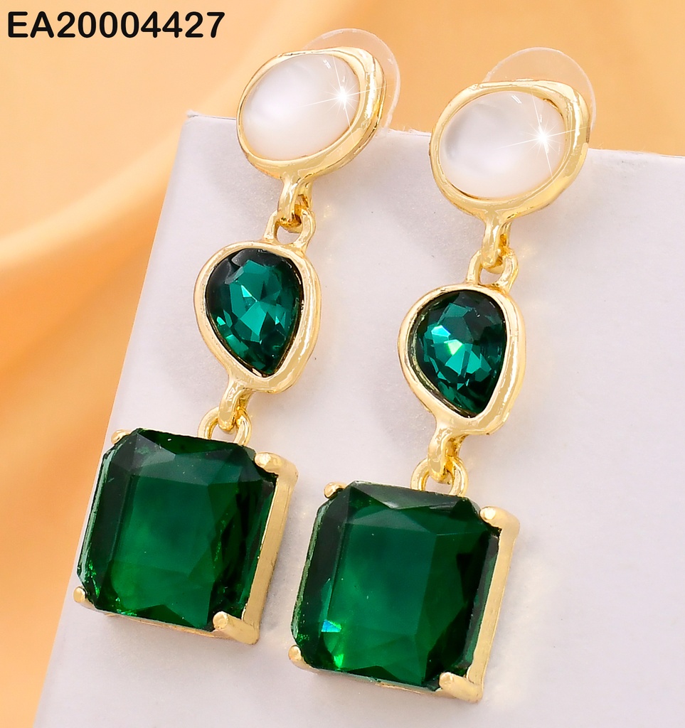 ARETES DOR/OVALO BLANCO/ZIRC GOTA & CUADRO VERDE EE3978-317