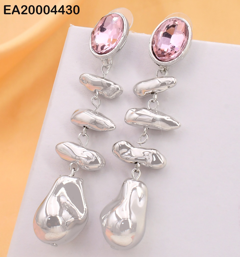 ARETES PLAT ZIRC OVALADA ROSA/ OVALOS IRRE. COLGANTES EE3951-317