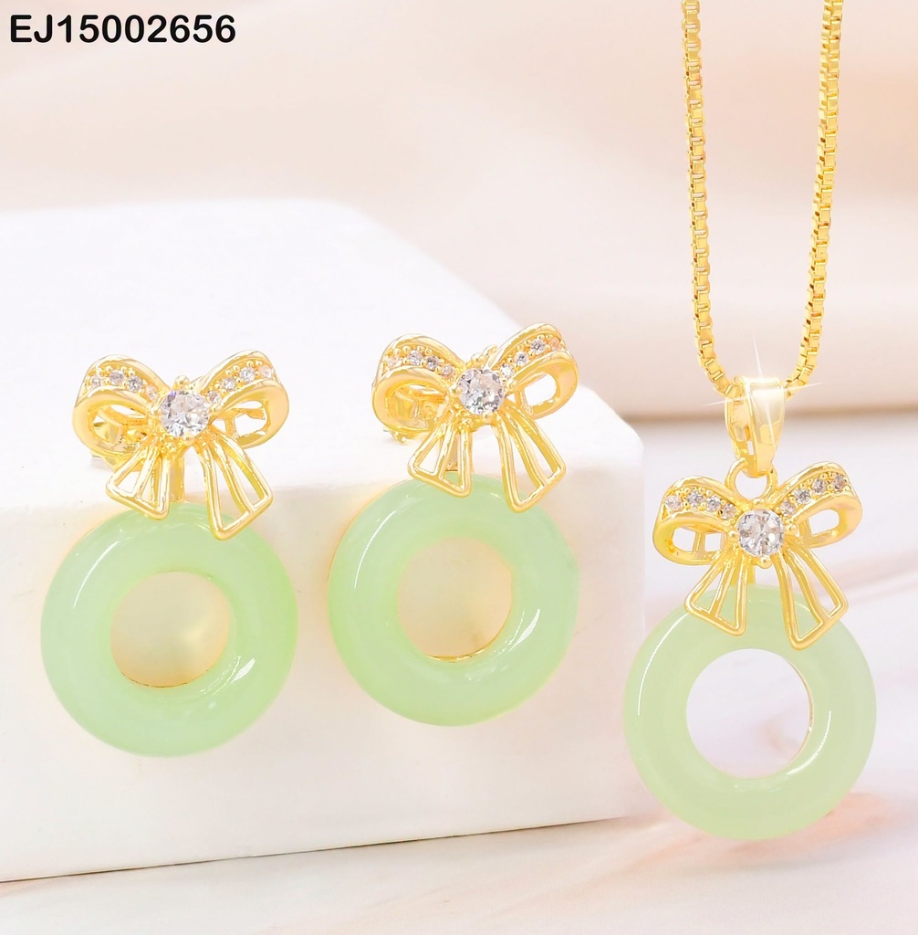 SET CIRCULO VERDE MENTA C/LAZO ZIRCONIAS SE1045-324