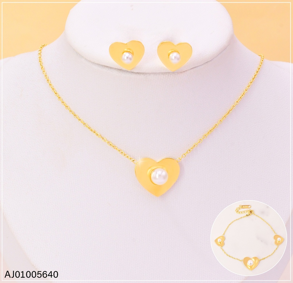 SET JUEGO CORAZON/PERLA DOR KS200372-KLX