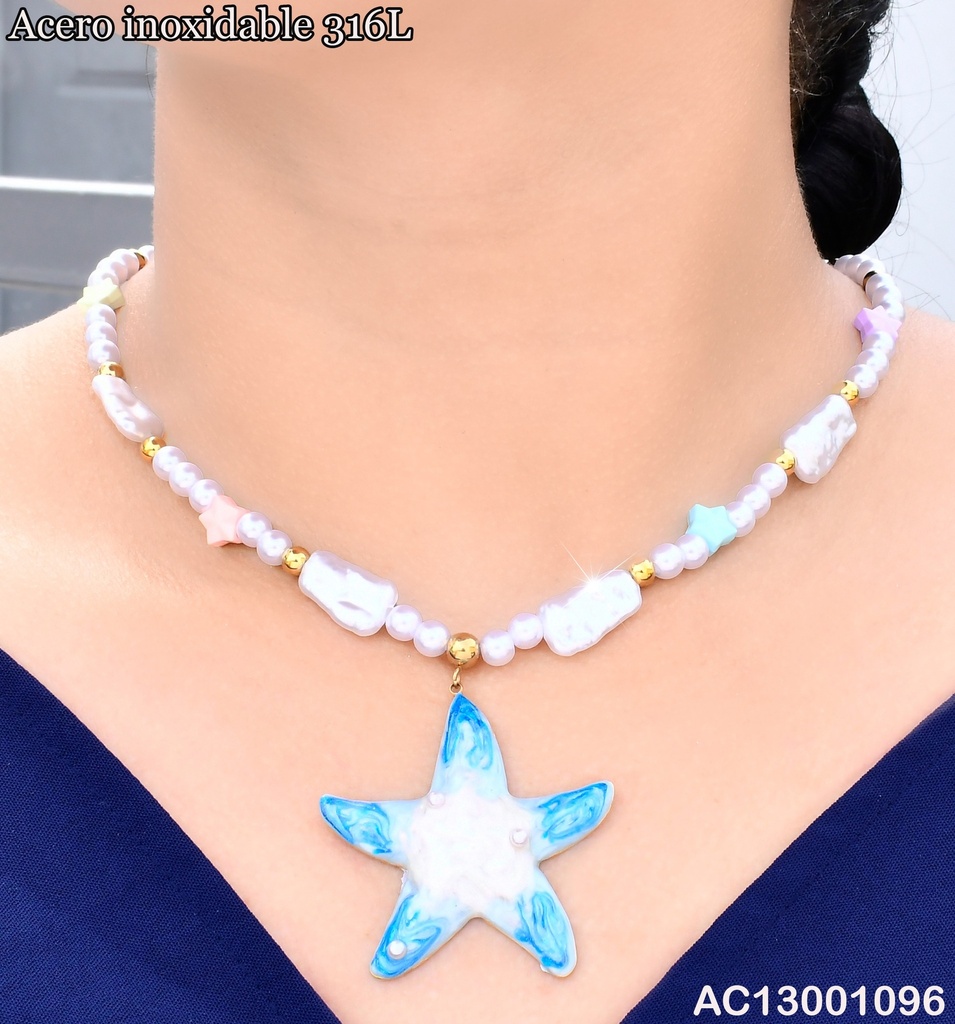 CADENA PERLA ESTRELLA ESMALTADO BLUE DOR CA454-45