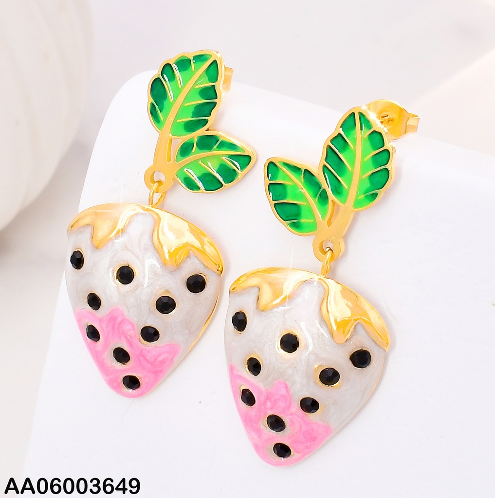ARETES FRESA ROSA C/HOJAS VERDES EA1217-45
