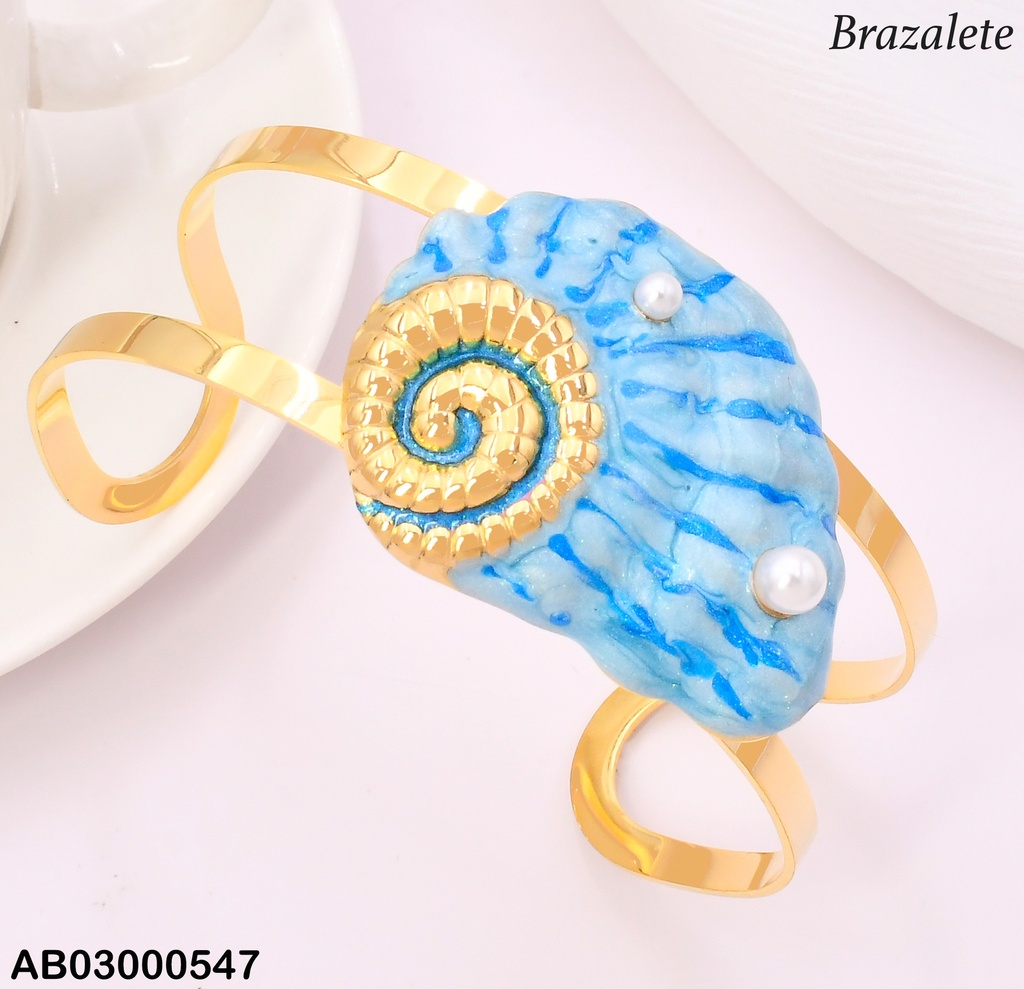 BRAZALETE CONCHA CARACOL ESMALTADO CELESTE BA2246-45