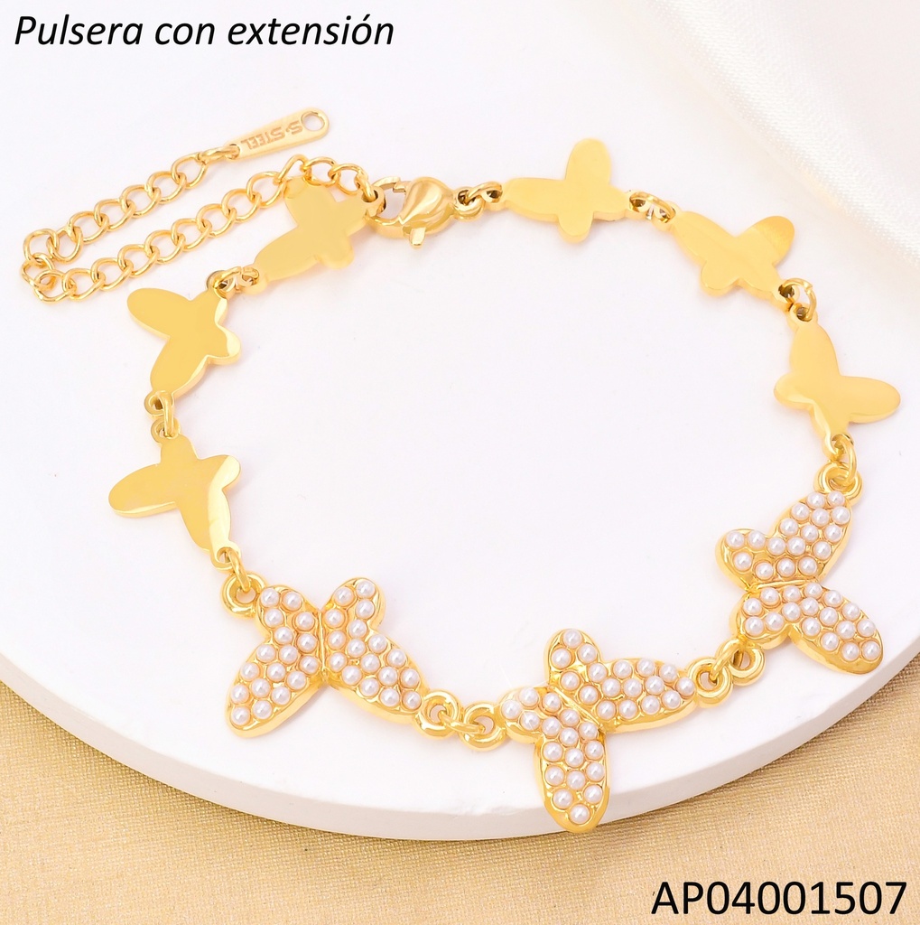 PULSERA DOR MARIPOSAS LISAS/ PERLAS BA2230-45