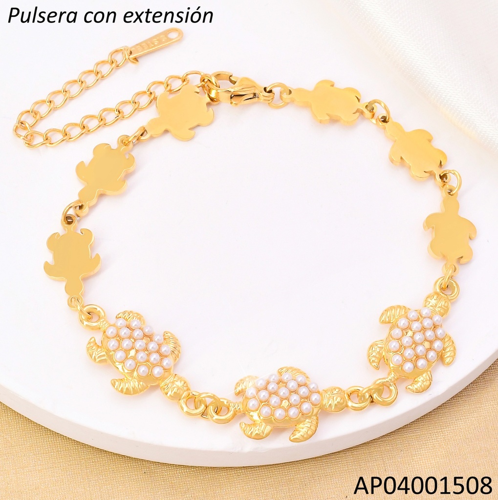 PULSERA DOR TORTUGAS LISAS/PERLA BA2231-45