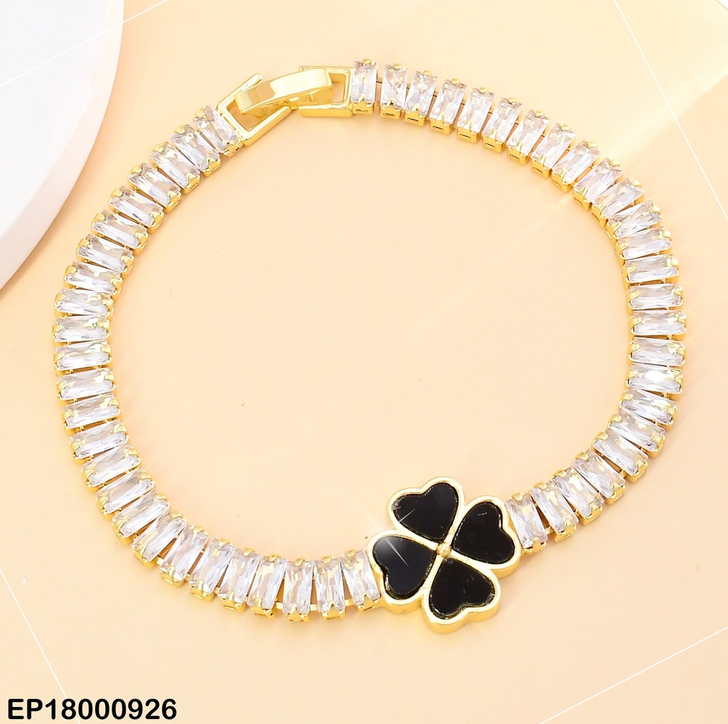 PULSERA RECTANGULOS ZIRC.CENTRO:TREBOL NEGRO BE546-319
