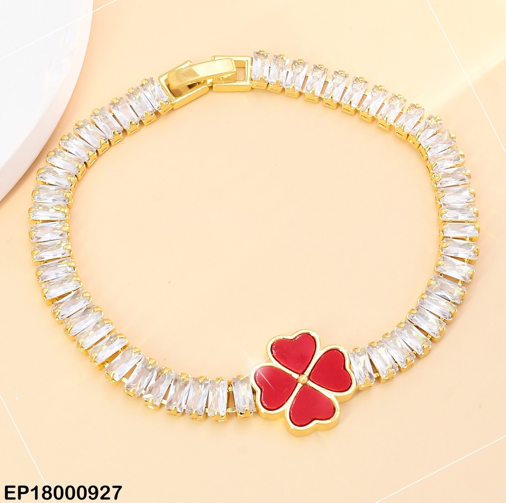 PULSERA RECTANGULOS ZIRC.CENTRO:TREBOL ROJO BE547-319