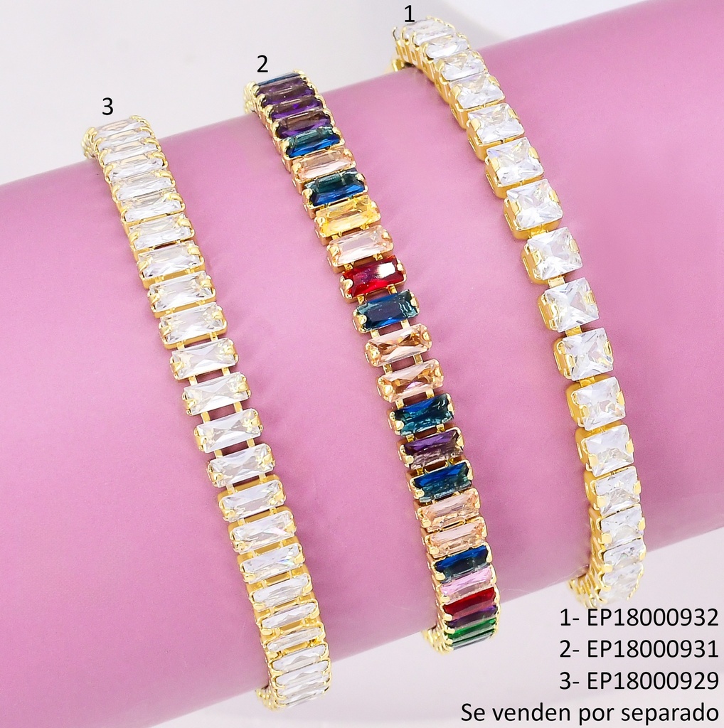 PULSERA TENNIS DOR ZIRC.RECTANGULARES COL.SURTIDOS BE551-319