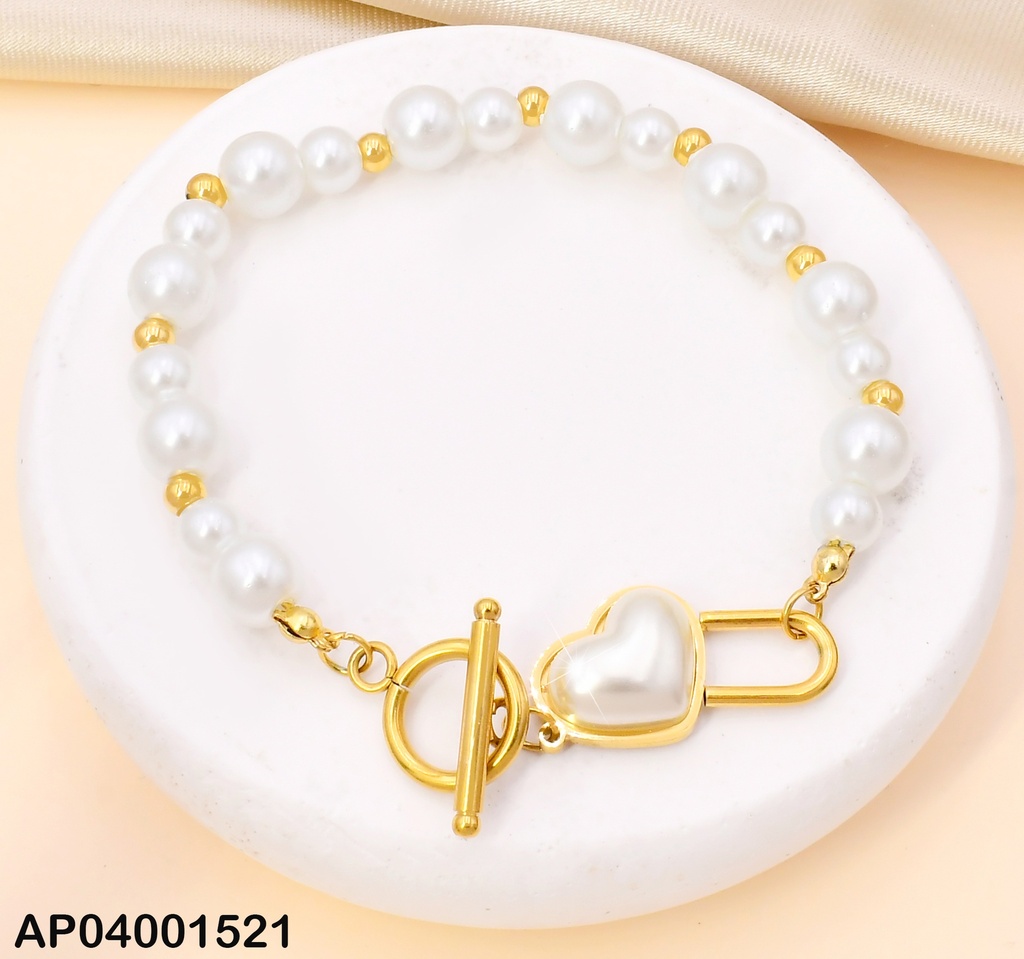 PULSERA PERLA CORAZON ESTILO STTIFANY DOR KB170416-KSP