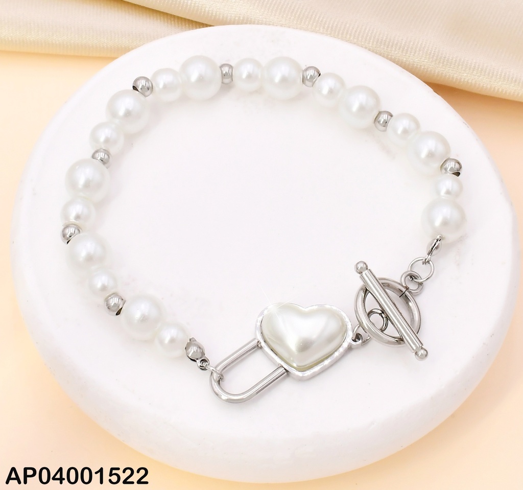 PULSERA PERLA CORAZON ESTILO STTIFANY PLAT KB170415-KSP