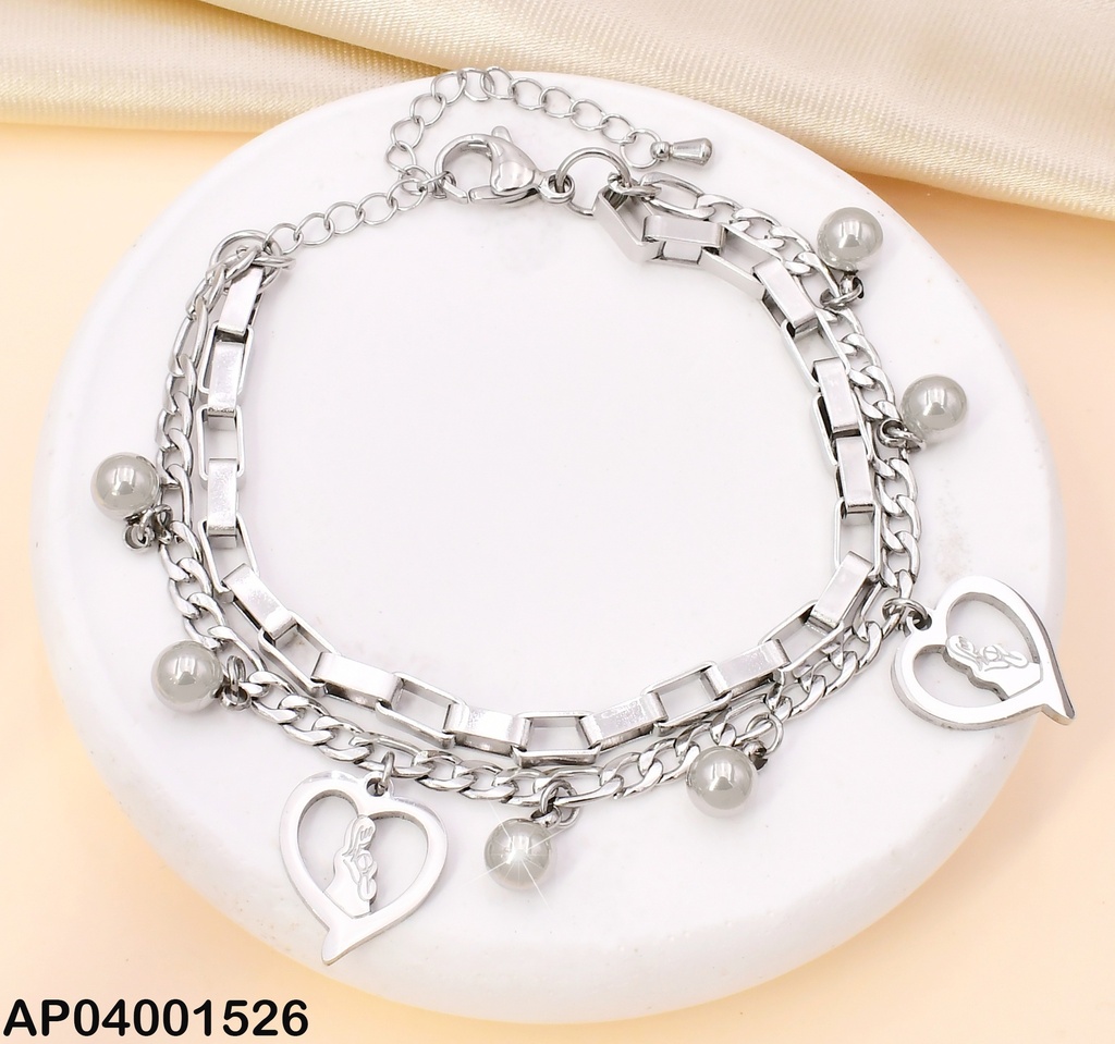 PULSERA (2) CORAZON/ ESLABON/PELOTA PLAT KB203673-Z