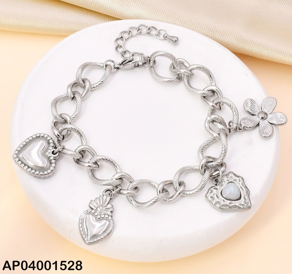 PULSERA PLAT ESLABON/CORAZON/FLOR KB204094-SXSJ