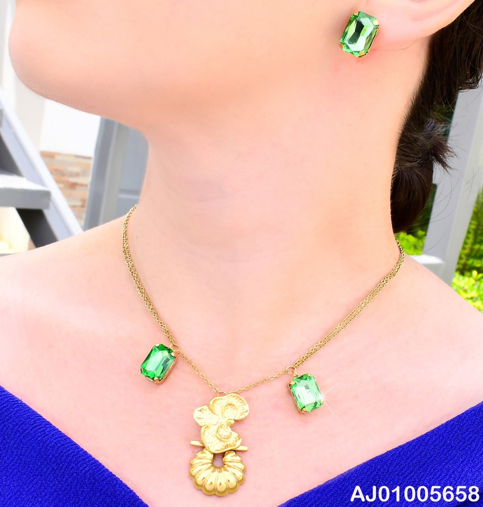 SET DOR ZIRC. RECT. VERDE/MARIPOSA DOR KS225776-FA