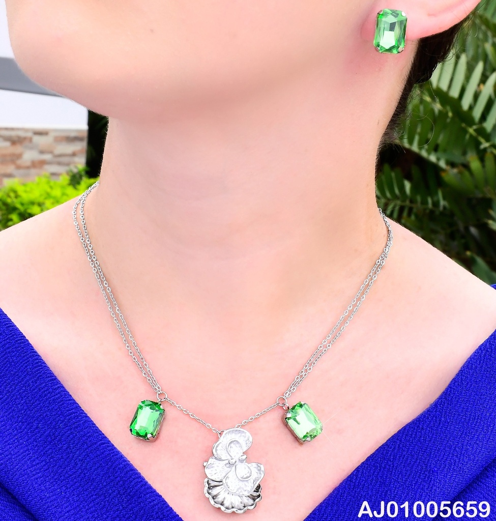 SET PLAT ZIRC. RECT. VERDE/MARIPOSA PLAT KS225776-FA
