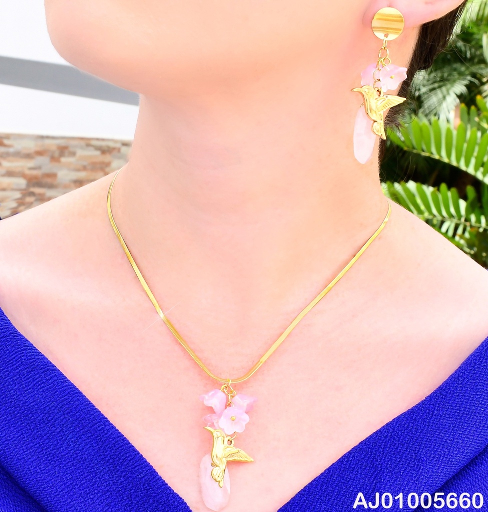 SET DOR CADENA SERPIENTE/PAJARITO/FLORES ROSA  KS225721-FA