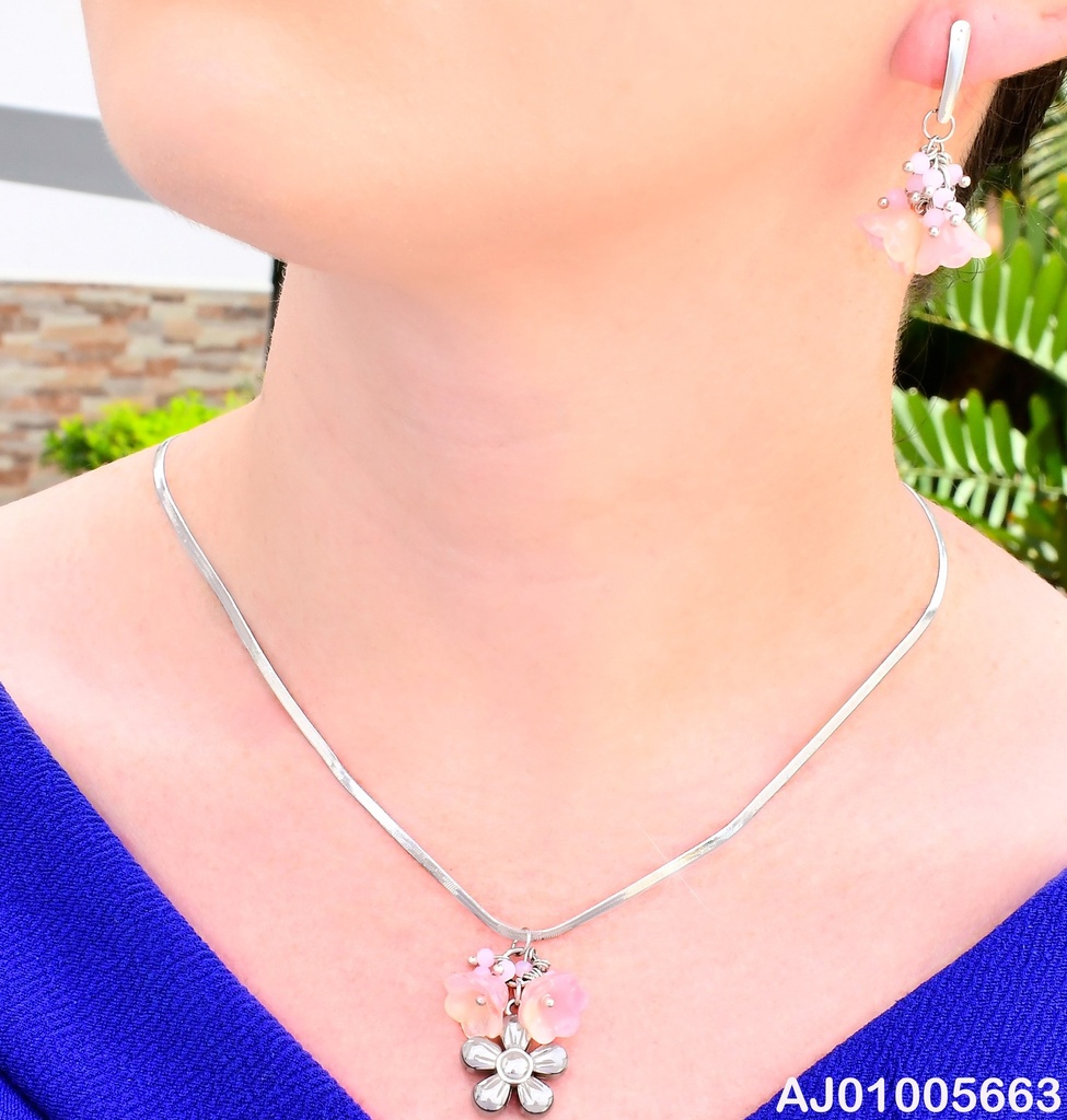SET PLATEADO /CAD.SERPIENTE/FLORES ROSA/FLOR PLAT KS226403-FA