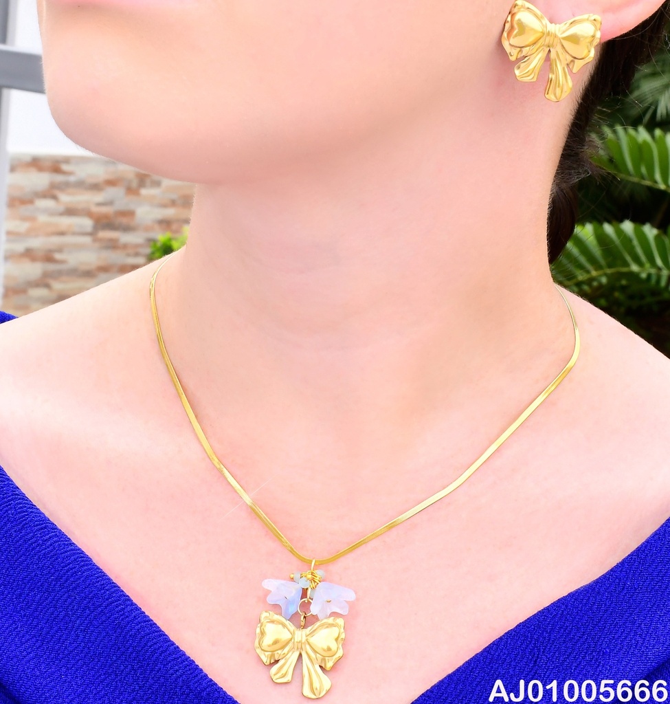 SET DOR LAZO/CADENA SERPIENTE/FLORES CELESTE KS226400-FA