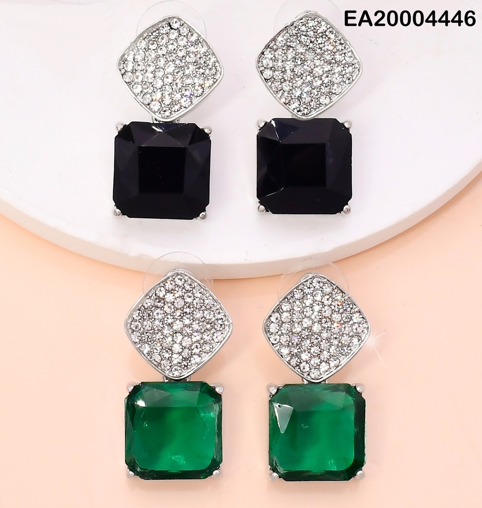 ARETES PLAT.GALVANOPLASTIA CUADRO ZIRC.COLGANTE⬛/🟩 SURT. EE3939-317