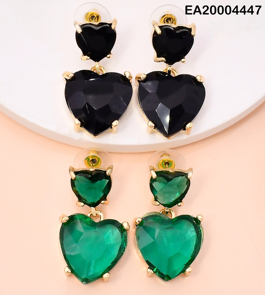 ARETES GALVANOPLASTIA 2 CORAZONES VERT.💚/🖤EE3942-317