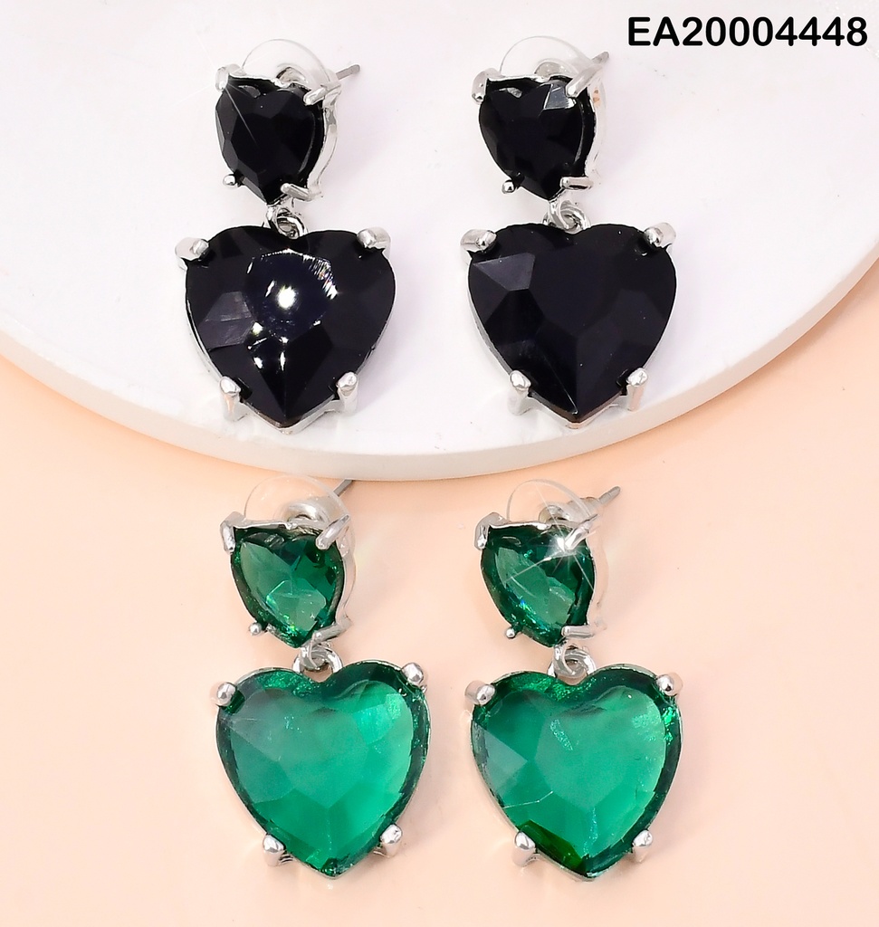 ARETES PLAT.GALVANOPLASTIA 2 CORAZONES VERT.💚/🖤EE3942-317