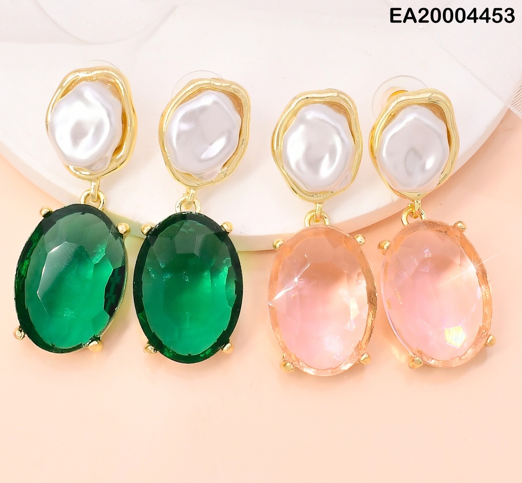 ARETES GALVANOPLASTIA RD.BLANCO/OVALO ROSADO/VERDE EE3948-317