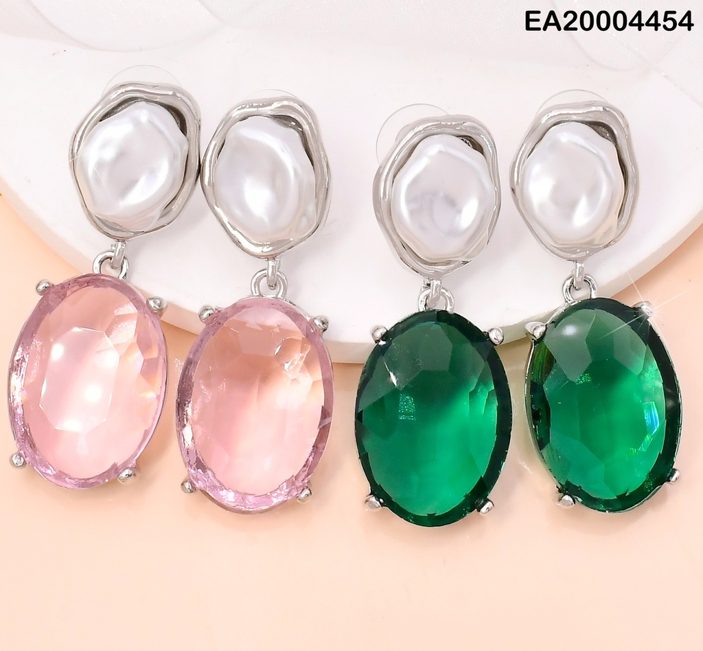 ARETES PLAT. GALVANOPLASTIA RD.BLANCO/OVALO ROSADO/VERDE EE3949-317