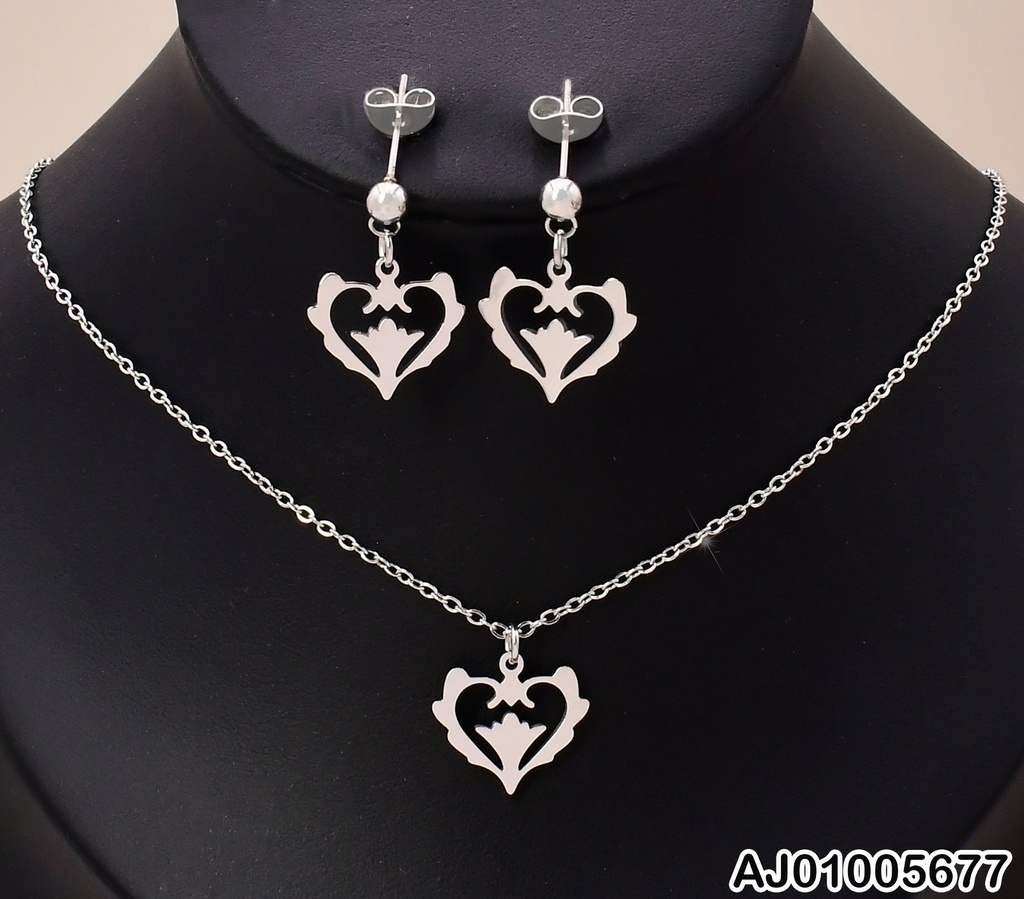 SET PLATEADO CROQUI CORAZON/FLOR CENTRO KS190491-Z