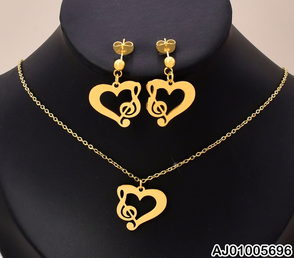 SET DORADO CRQOUI CORAZÓN SÍMBOLO MUSICAL KS190470-Z