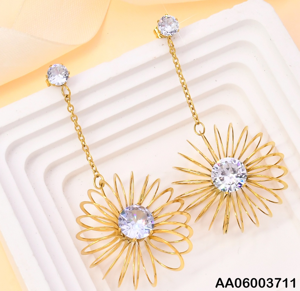 ARETES ZIRC.RD/CADENA/FLOR RESORTE KE101204-TLA