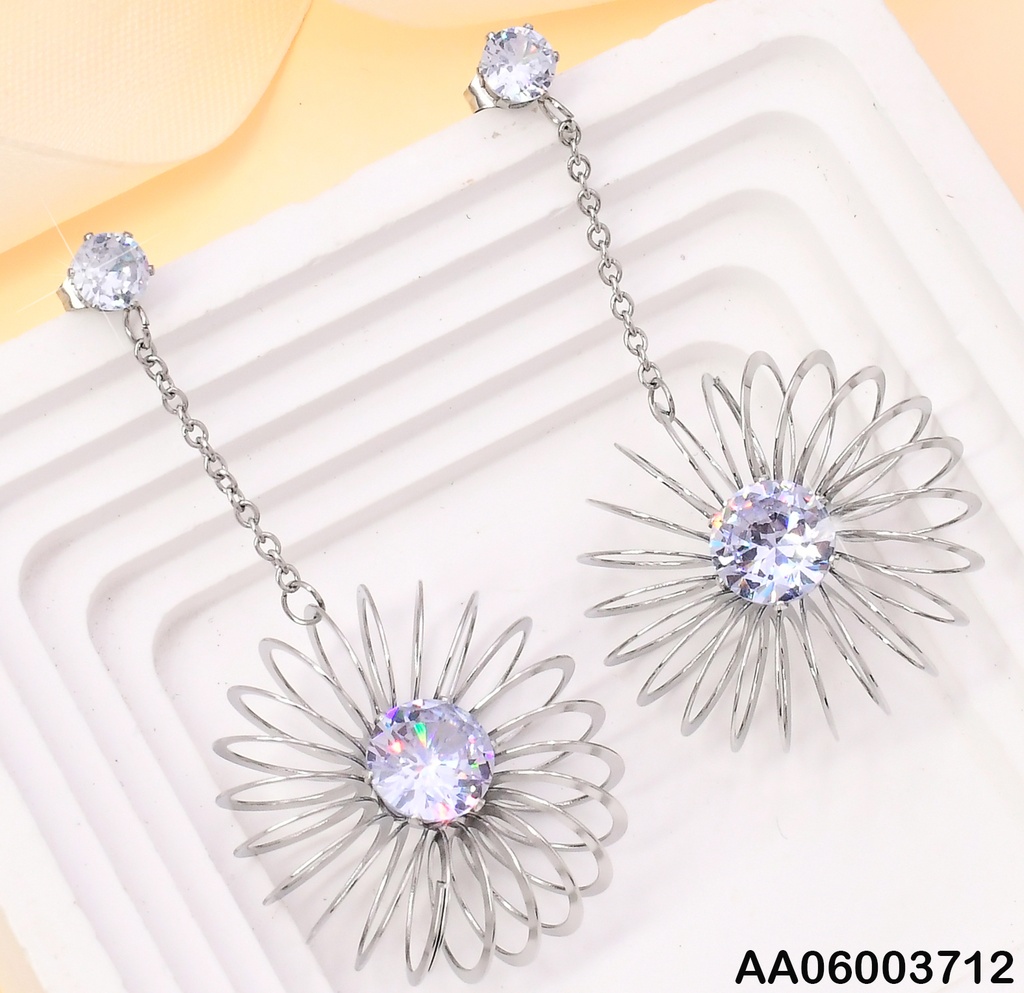 ARETES PLAT.ZIRC.RD/CADENA/FLOR RESORTE KE101204-TLA
