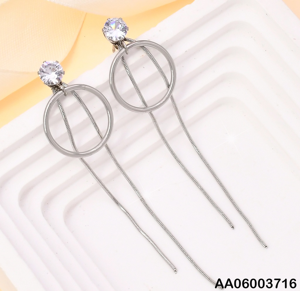 ARETES PLAT.ZIRC.RD CIRCULO C/LINEA COLGANTE KE102557-NJ