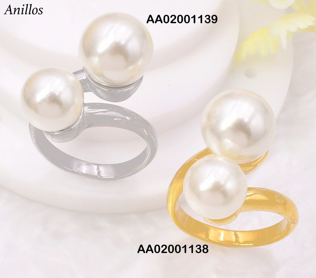 ANILLO PLAT AJUSTABLE (2) PERLAS KR113174- LK