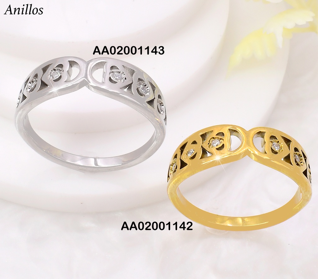 ANILLO DOR CROQUI CORAZONES HORIZ. ZIRC KR113243- YH