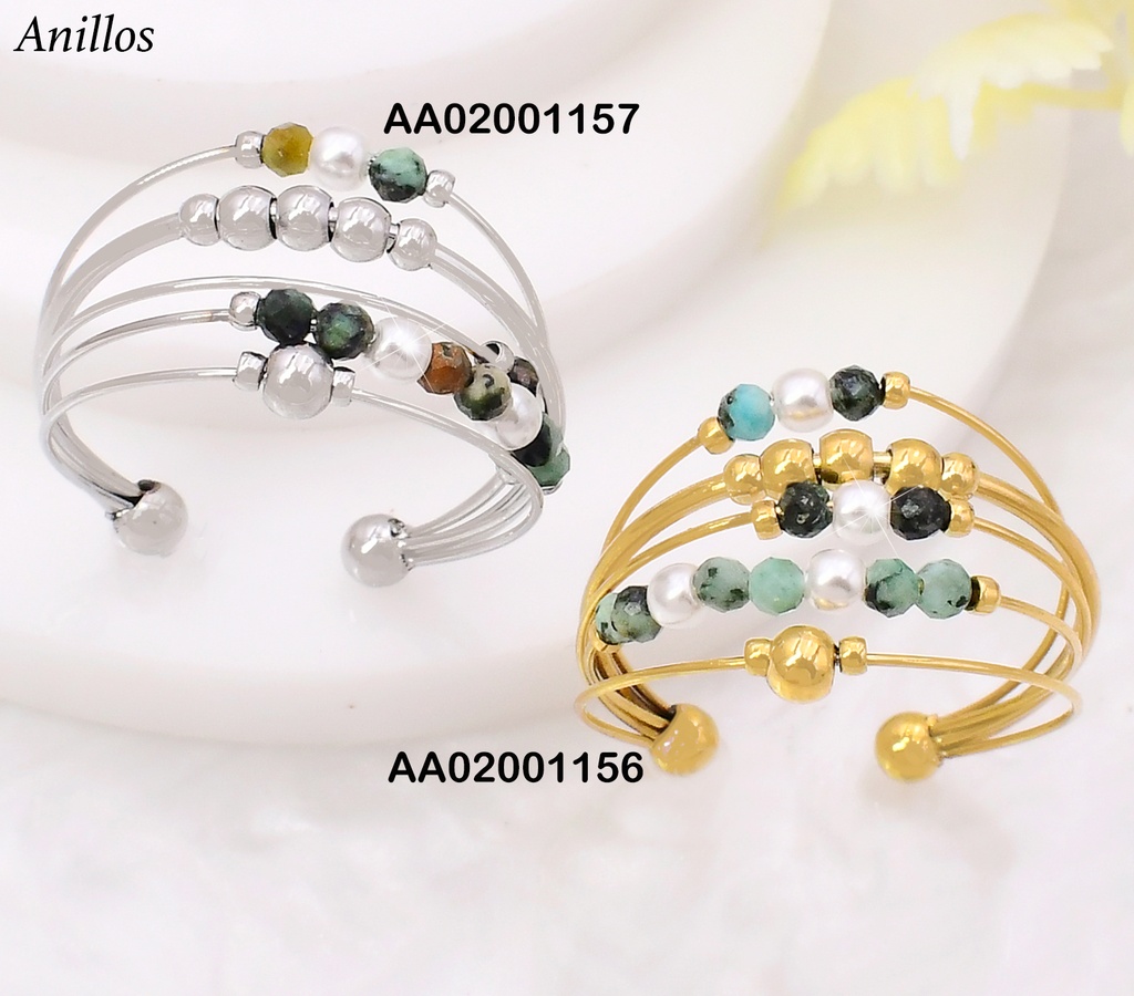 ANILLO DOR 5 LINEAS/PELOTITAS VERDES KR113049- QY