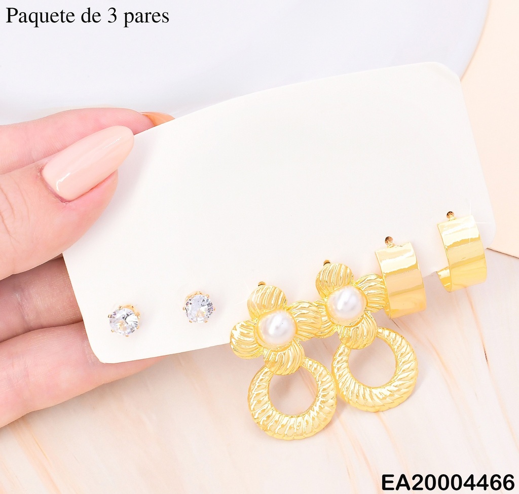PAQ. 3 PARES ARETES GALVANOPLASTIA ZIRC/FLOR/"C" SE944-301