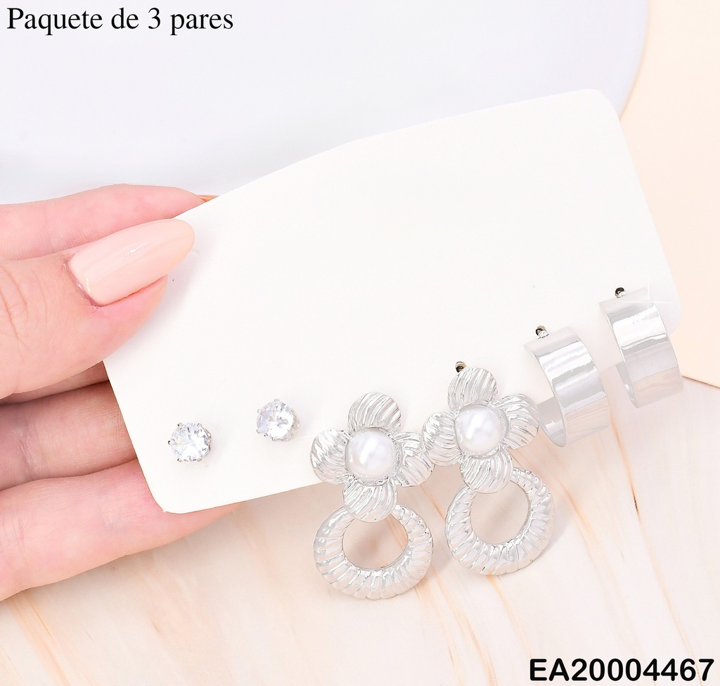 PAQ. 3 PARES ARETES GALVANOPLASTIA ZIRC/FLOR/"C" SE945-301