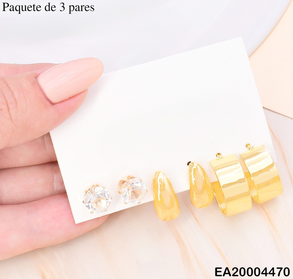 PAQ. 3 PARES ARETES GALVANOPLASTIA ZIRC/GOTA/"C" SE968-301