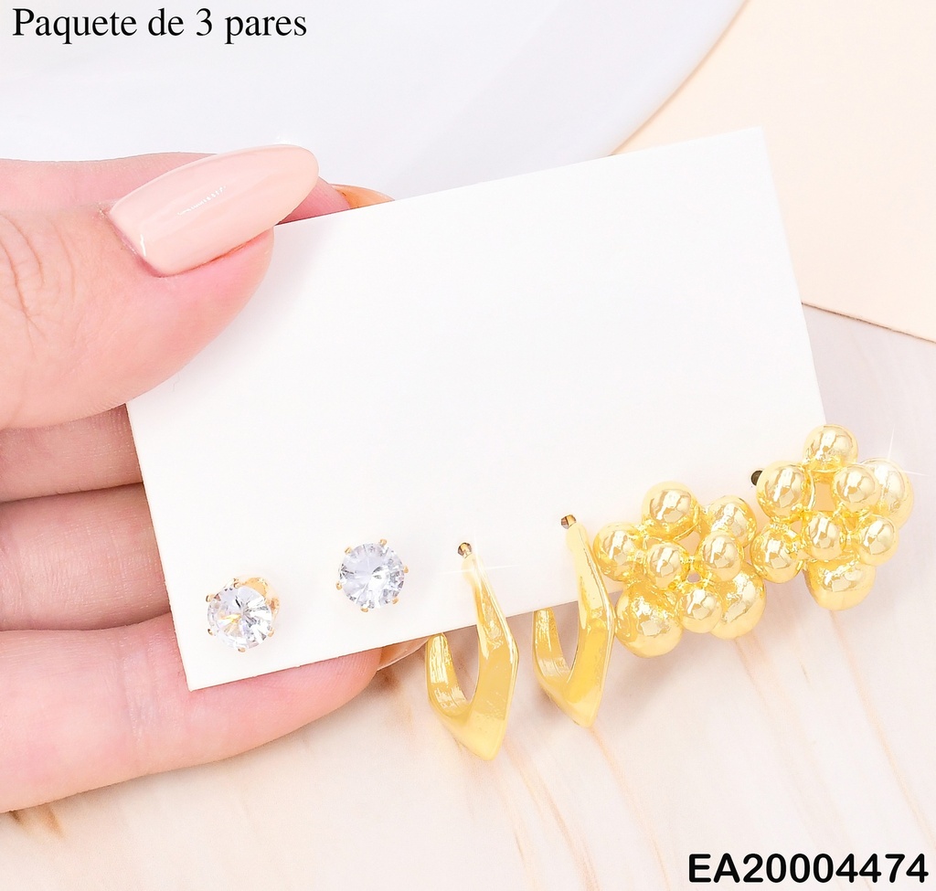 PAQ. 3 PARES ARETES GALVANOPLASTIA ZIRC/"J"/FLOR SE972-301
