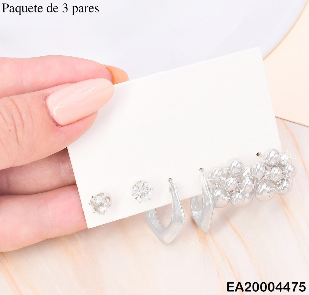 PAQ. 3 PARES ARETES GALVANOPLASTIA ZIRC/"J"/FLOR SE973-301