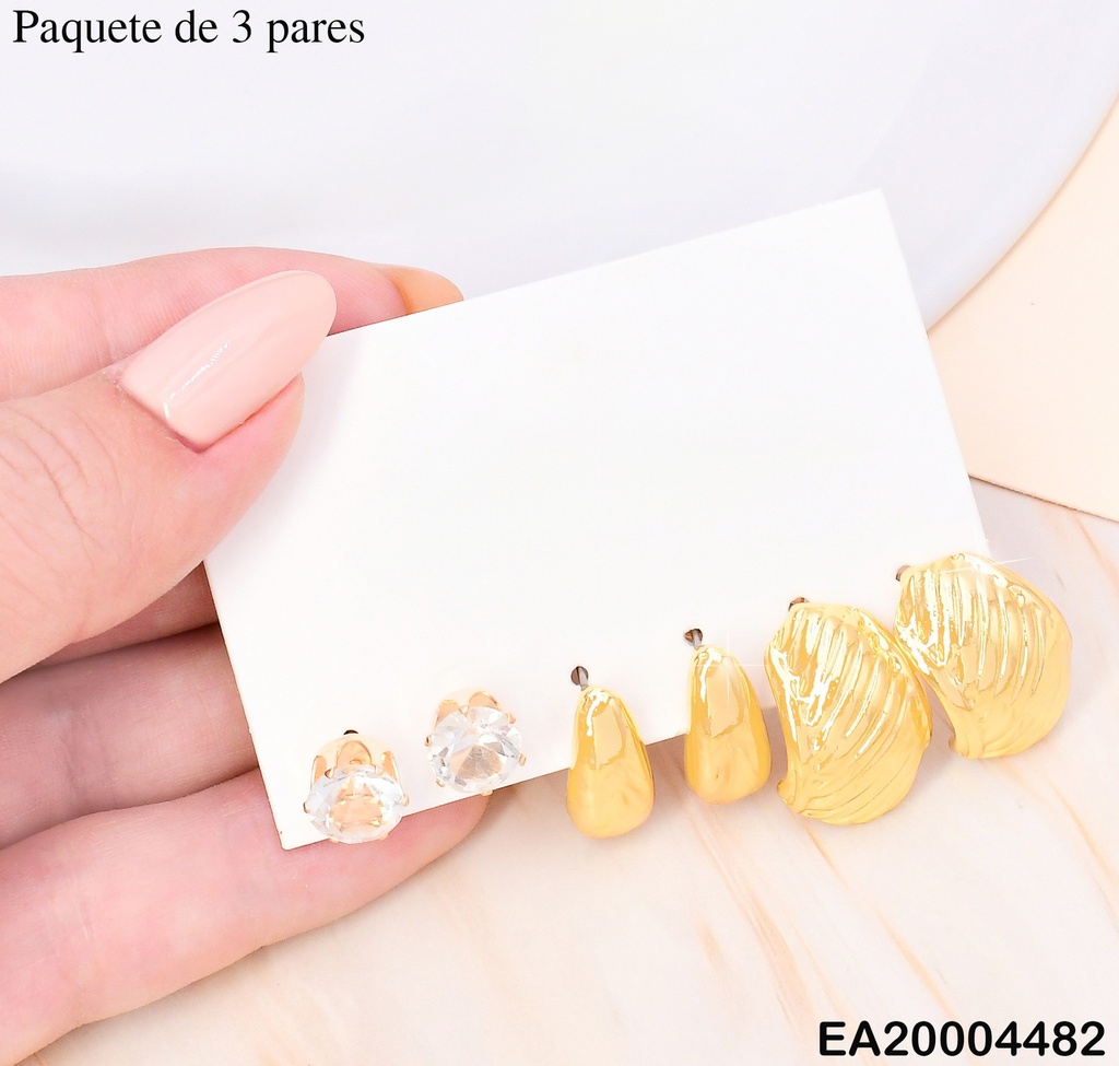PAQ. 3 PARES ARETES GALVANOPLASTIA ZIRC/GOTA/PLACA RAYAS DIAG. SE966-301