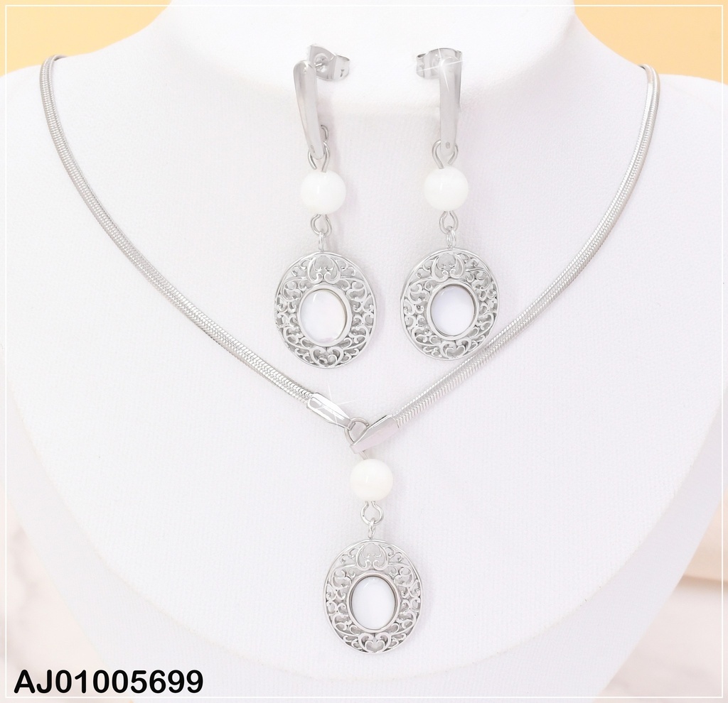 SET PLAT OVALO CENTRO PIEDRA BLANCA/CAD. SERPIENTE KS225774-FA