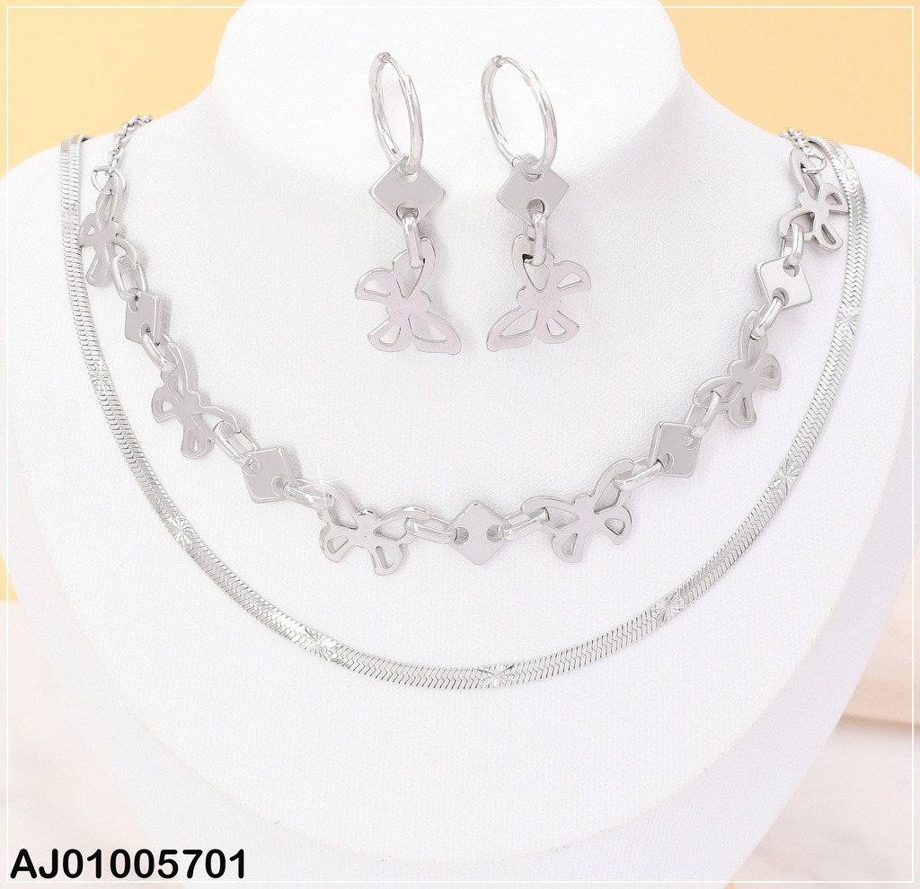 SET PLAT MARIPOSAS/ CADENA DOBLE KS199219-Z
