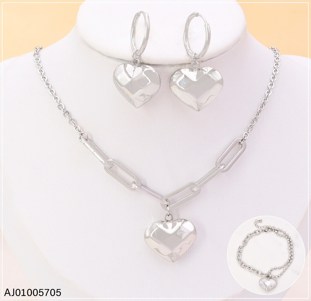 SET PLAT. ELABONES LARGOS/ CORAZON INFLADO/PULSERA KS225466-Z