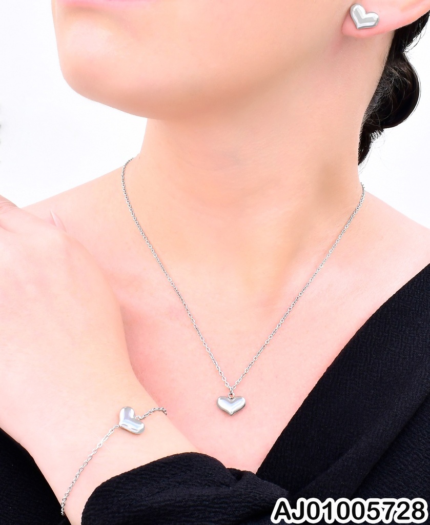 SET PLAT.CORAZONES INFLADOS C/PULSERA KS221865-HR