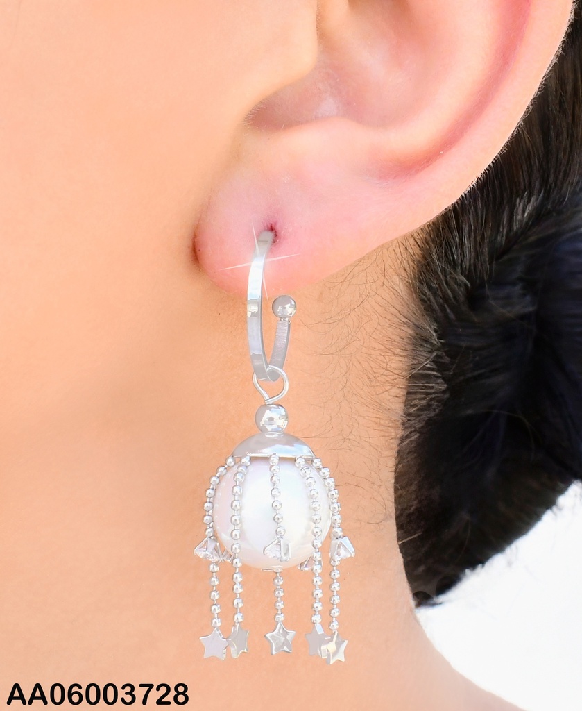 ARETES PLAT "C" PERLA CADENITAS COLGANTES/ZIRC./ESTRELLAS KE103781-HM