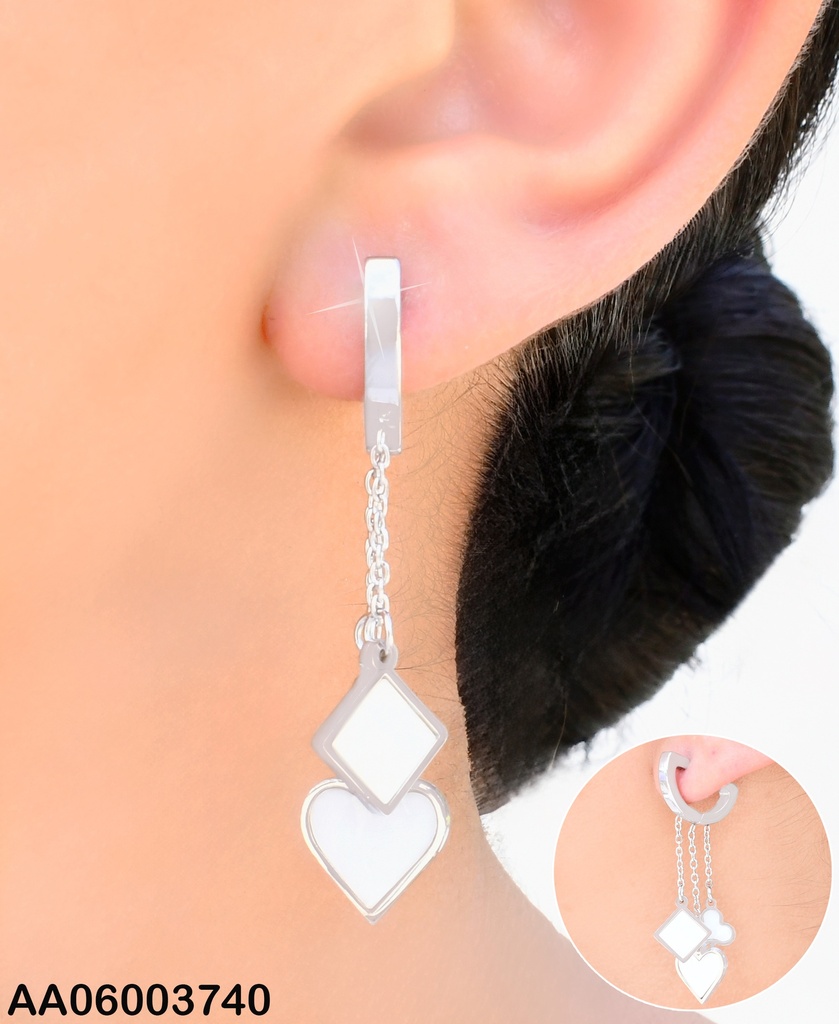 ARETES PLAT "U"  /CORAZON/TREBOL/ROMBO BLANCOS KE111040-SP