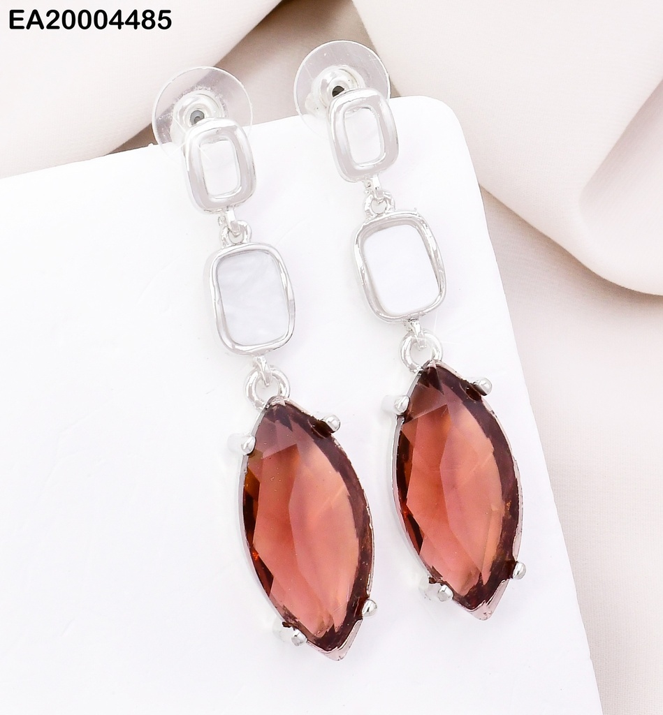 ARETES PLAT.GALVANOPLASTIA RECT.(2) PIEDRAS OV.CAFE EE3957-317