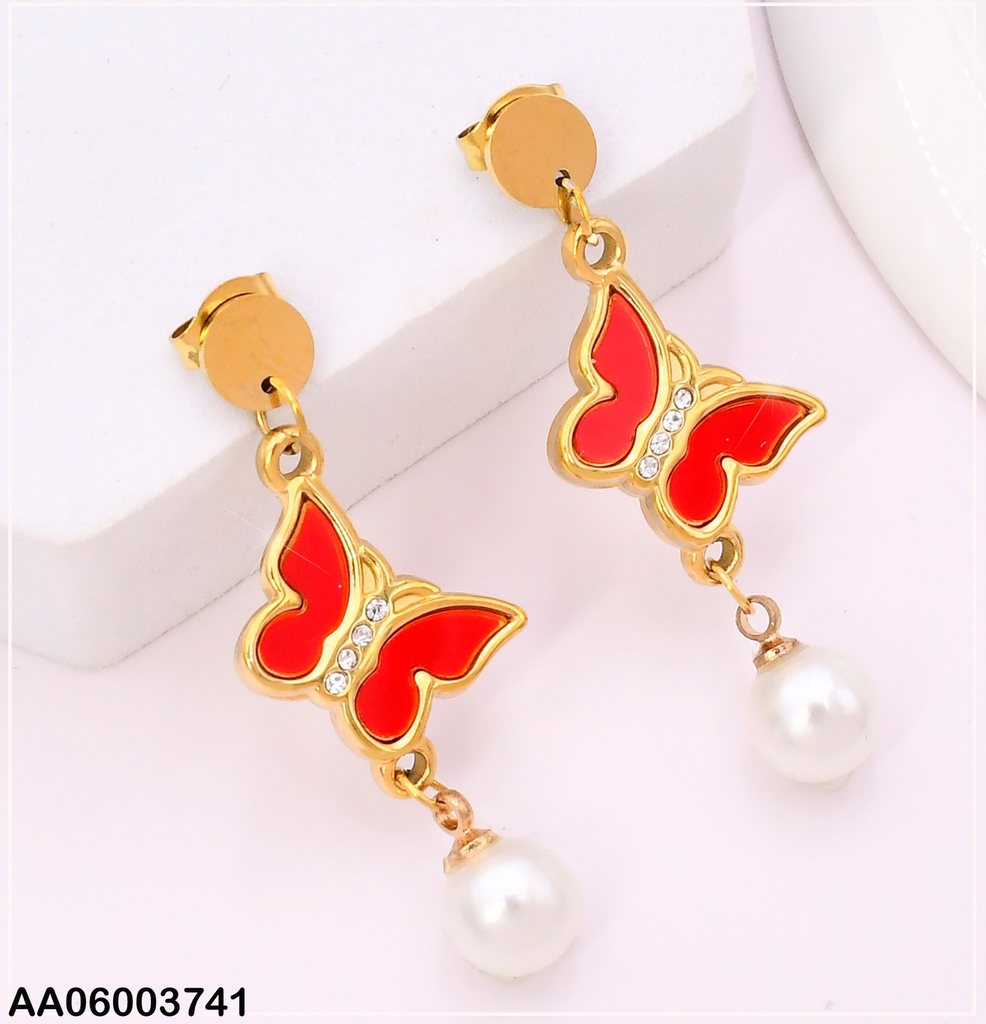 ARETES CIRCULO DOR/MARIPOSA ROJA/ PERLA KE103663-TLA